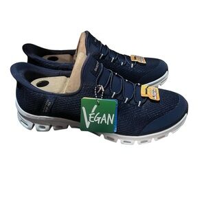 NWT Skechers Slip Ins Glide Step Navy Blue Vegan Shoes 9.5 Hands Free